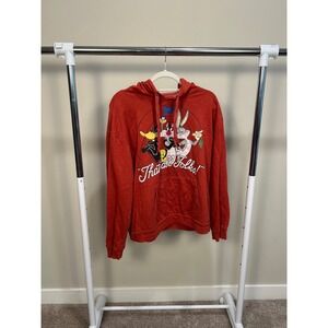 Looney Tunes Thats All Folks Graphic Hoodie Red Bugs Bunny Womans XXL #2120